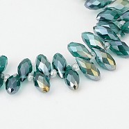 Electroplate Glass Beads Strands, Top Drilled Beads, Faceted Teardrop, AB Color Plated, Teal, 12~13x6mm, Hole: 1mm, about 95~99pcs/strand, 15.7~18 inch(X-EGLA-J068-AB03)