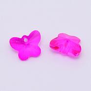 Transparent Glass Pendants, Faceted, Butterfly Charms, Magenta, 12x15x8mm, Hole: 1.5mm(GLAA-P037-02-31)