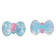 Transparent Epoxy Resin Cabochons, with Paillettes, Bowknot, Light Sky Blue, 14.5x22x9mm(CRES-N034-50A)