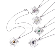 Stainless Steel Cable Chain Necklaces, Natural Gemstone Pendant Necklaces, Sun, 17.72 inch(45cm)(NJEW-JN04834)