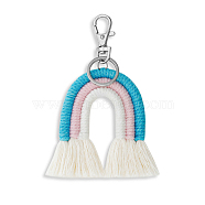 Boho Rainbow Keychain Weaving Macrame Rainbow Tassel Keychain Cute Keychain for Women Girl Bag Wallet Accessories, Steel Blue, 12x7cm(FIND-SZC0013-279)