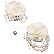 Silk Cloth Imitation Flower Wrist, with Imitation Pearl Stretch Bracelets, for Wedding, Party Decorations, Floral White, 75~110x65~75x31~34mm(AJEW-WH0285-18A)