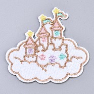 Castle Appliques, Computerized Embroidery Cloth Iron on/Sew on Patches, Costume Accessories, Snow, 75x75x1mm(DIY-S041-026)