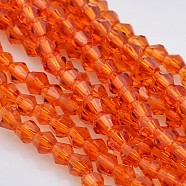 Faceted Bicone Glass Beads Strands, Orange Red, 4x4mm, Hole: 1mm, about 92~96pcs/strand, 13.78~14.37 inch(X-EGLA-P017-4mm-06)