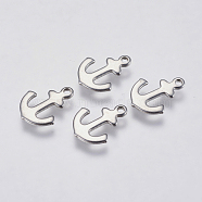 304 Stainless Steel Charms, Anchor, Stainless Steel Color, 12x9x1mm, Hole: 1mm(STAS-P225-028P)