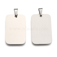 Rectangle Tag Pendants, 201 Stainless Steel Pendants, Stainless Steel Color, 40x25x1.5mm, Hole: 4~5.5x8.5~10mm(STAS-H061-04)