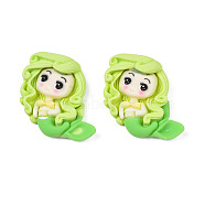 Opaque Resin Cabochons, Mermaid, Green Yellow, 27.5x32x8mm(CRES-S308-096C)