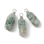 Rack Plating Copper Wire Wrapped Natural Green Aventurine Chip Big Pendants, Macrame Gems Charms, Cadmium Free & Lead Free, Platinum, 45.5~56x17~20x17~22mm, Hole: 5~6.5mm(G-C130-01P-08)