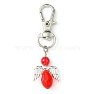 Angel Glass Pendant Decoration, with Alloy Swivel Lobster Claw Clasps, Red, 58mm(HJEW-JM01557-03)