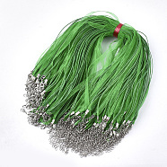 Waxed Cord and Organza Ribbon Necklace Making, with Iron Lobster Claw Clasps, Platinum, Lime Green, 17.6 inch~17.8 inch(45~455cm), 7mm(NCOR-T002-239)
