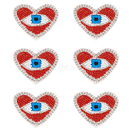 Heart with Evil Eye Embroidered Appliques, Cloth & Seed Bead & Rhinestone Handicraft Appliques, Costume Hat Bag Ornament Accessories, Red, 50x64x3.5mm(DIY-WH0401-27)