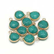 Natural White Jade Pendants, with Nickel Free Brass Findings, Faceted, Dyed, Teardrop, Golden, Teal, 17.5x13.5x6.5mm, Hole: 2mm(X-G-Q963-10)