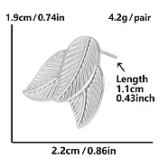 Fashionable Leaf Stud Earrings, 304 with Stainless Steel Design Sense and Exaggerated Style, Platinum, 19x22mm(JI9097-1)