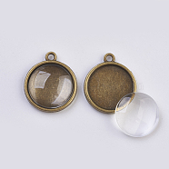DIY Pendant Making, with Alloy Pendant Cabochon Settings and Clear Glass Cabochons, Flat Round, Antique Bronze, Pendant Cabochon Setting: 22x19x3mm, Hole: 2mm, Glass Cabochon: 15.5~16x4~5mm(DIY-X0292-40AB)