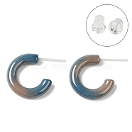 Hypoallergenic Bioceramics Zirconia Ceramic Stud Earrings, No Fading and Nickel Free, C-Shaped, Steel Blue, 15x3.5mm(EJEW-Z023-01I-02)