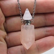 Natural Rose Quartz Bullet Perfume Bottle Necklaces, with Alloy Cable Chains, 17.72 inch(45cm)(PW-WG89315-02)