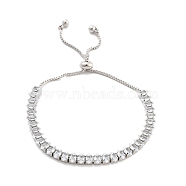 Brass Pave Clear Cubic Zirconia Horse Eye Box Chain Slider Bracelets, Nickle Free, Long-Lasting Plated, Platinum, 10-1/4 inch(26cm), link: 3x6mm(BJEW-B094-06B-P)