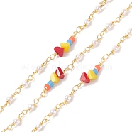 CCB Imitation Pearl & Glass Beaded Chains, with Real 18K Gold Plated Brass Findings, Soldered, with Spools, Cadmium Free & Lead Free, Colorful, 21x5x4.5mm, 10x3mm(CHC-P009-13G)