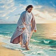 Jesus Walking at the Beach Religion Theme DIY Diamond Painting Kit, Including Resin Rhinestones Bag, Diamond Sticky Pen, Tray Plate and Glue Clay, Colorful, 400x300mm(WG63483-01)