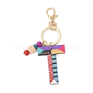 Wood Keychain, with Dye & Iron Key Ring, Letter T, 11.6~12.1cm(KEYC-S256-01T)