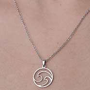 201 Stainless Steel Hollow Wave Pendant Necklace, Stainless Steel Color, 17.72 inch(45cm)(NJEW-OY001-29)