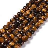 Natural Tiger Eye Beads Strands, Faceted, Flat Round, 8~8.5x5.5~6mm, Hole: 1.2mm, about 48pcs/strand, 15.35''(39cm)(G-K318-09)