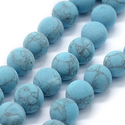 Synthetic Turquoise Beads Strands, Frosted, Round, Light Blue, 6mm, Hole: 0.5mm, about 64pcs/strand, 15 inch(G-P387-01-6mm)