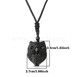 Natural Obsidian Pendant Necklace for Men, Owl, 25.20 inch(64cm)(PW-WG33725-02)