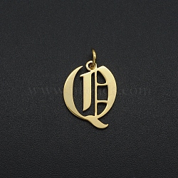 201 Stainless Steel Pendants, with Jump Ring, Old English, Letter, Laser Cut, Golden, Letter.Q, 16x12x1mm, Hole: 3mm(A-STAS-R111-JA566-Q)