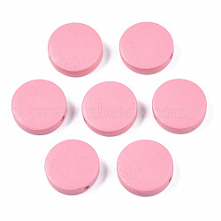 Painted Natural Poplar Wood Beads, Flat Round, Pink, 20x5mm, Hole: 1.4mm(WOOD-S045-063B-06)