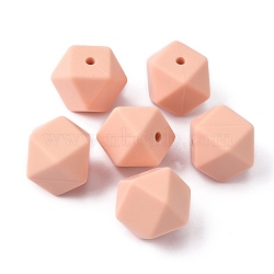 Food Grade Eco-Friendly Silicone Beads, Chewing Beads For Teethers, DIY Nursing Necklaces Making, Octagon, Light Salmon, 14x14x14mm, Hole: 3mm(FIND-TAC0009-74G)