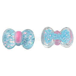 Transparent Epoxy Resin Cabochons, with Paillettes, Bowknot, Light Sky Blue, 14.5x22x9mm(CRES-N034-50A)