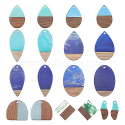 Elite 18Pcs 9 Styles Resin & Walnut Wood Pendants, Oval & Horse Eye & Rhombus, Mixed Shapes, Mixed Color, 23~38x9~26x3~3.5mm, hole: 1.8~2mm, 2pcs/style(RESI-PH0002-02)