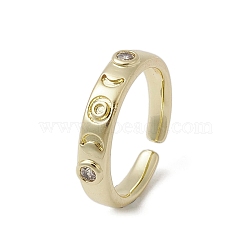 Brass Adjustable Rings, with  Cubic Zirconia, Moon, Inner Diameter: 16.2mm(RJEW-K257-88C-G)