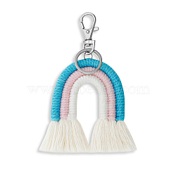 Boho Rainbow Keychain Weaving Macrame Rainbow Tassel Keychain Cute Keychain for Women Girl Bag Wallet Accessories, Steel Blue, 12x7cm(FIND-SZC0013-279)