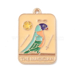 Tarot Alloy Enamel Pendants, Cadmium Free & Lead Free, Light Gold, Rectangle with Parrot Pattern, Moccasin, 30x19x1mm, Hole: 1.8mm(ENAM-A008-47KCG-03)