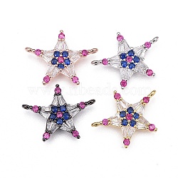 Brass Micro Pave Cubic Zirconia Links, Star, Colorful, Mixed Color, 16x21x2.5mm, Hole: 0.8mm(ZIRC-O033-12)