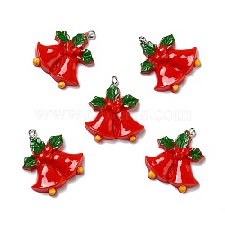 Opaque Resin Pendants, with Platinum Tone Iron Loops, Christmas Bell, Red, 30.5x28x5mm, Hole: 1.8mm(RESI-D055-012P)