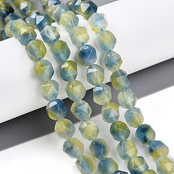 Dyed Natural White Jade Beads Strands, Two Tone, Faceted, Star Cut Round Beads, Yellow Green, 7~8x6~7.5x6~7.5mm, Hole: 1mm, about 48~49pcs/strand, 14.17~15.35''(36~39cm)(G-T139-8mm-45W)