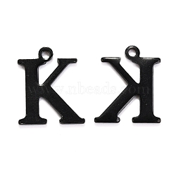 304 Stainless Steel Alphabet Charms, Electrophoresis Black, Letter.K, 12x10x1mm, Hole: 1mm(STAS-H122-K-EB)