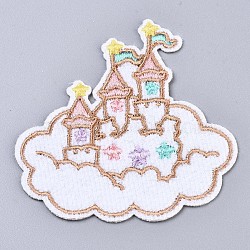 Castle Appliques, Computerized Embroidery Cloth Iron on/Sew on Patches, Costume Accessories, Snow, 75x75x1mm(DIY-S041-026)