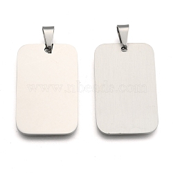 Tarnish Resistant Rectangle Tag Pendants, 201 Stainless Steel Pendants, Stainless Steel Color, 40x25x1.5mm, Hole: 4~5.5x8.5~10mm(STAS-H061-04)