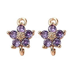 Transparent Glass Links connectors, with Brass Findings, Faceted, Flower, Light Gold, Medium Purple, 12.5x8x4mm, Hole: 1.4mm(GLAA-T007-19B)