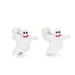 Alloy Ghost Stud Earrings with Steel Pin, Halloween Jewelry for Women, White, 9.5x10mm, Pin: 0.7mm(EJEW-E143-10)
