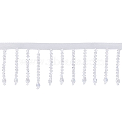 1Pc Glass Beaded Tassel Ribbon, Beaded Trimming, with Cardboard Display Card, White, 55mm, 2 Yard/pc(OCOR-AN0001-07)