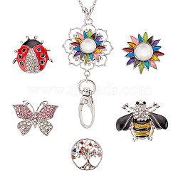 DIY Office Lanyard ID Badges Holder Necklace Making Kit, Including Flower & Bee & Tree Alloy Snap Button & Pendant Setting with Clasps, 304 Stainless Steel Cable Chains Necklace, Mixed Color, 7Pcs/box(DIY-SC0021-45)