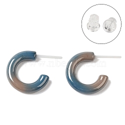 Hypoallergenic Bioceramics Zirconia Ceramic Stud Earrings, No Fading and Nickel Free, C-Shaped, Steel Blue, 15x3.5mm(EJEW-Z023-01I-02)