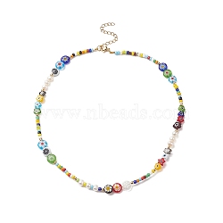 Natural Pearl & Millefiori & Seed Glass Beaded Necklace for Women, Colorful, 16.26 inch(41.3cm)(NJEW-JN04160)