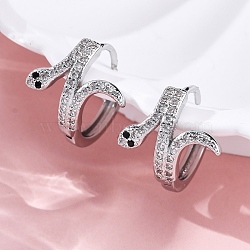 Brass Cubic Zirconia Hoop Earrings, Snake, Platinum, 15.5x15.5x14.5mm(EJEW-Q014-39P)