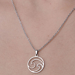 Non-Tarnish 201 Stainless Steel Hollow Wave Pendant Necklace, Stainless Steel Color, 17.72 inch(45cm)(NJEW-OY001-29)